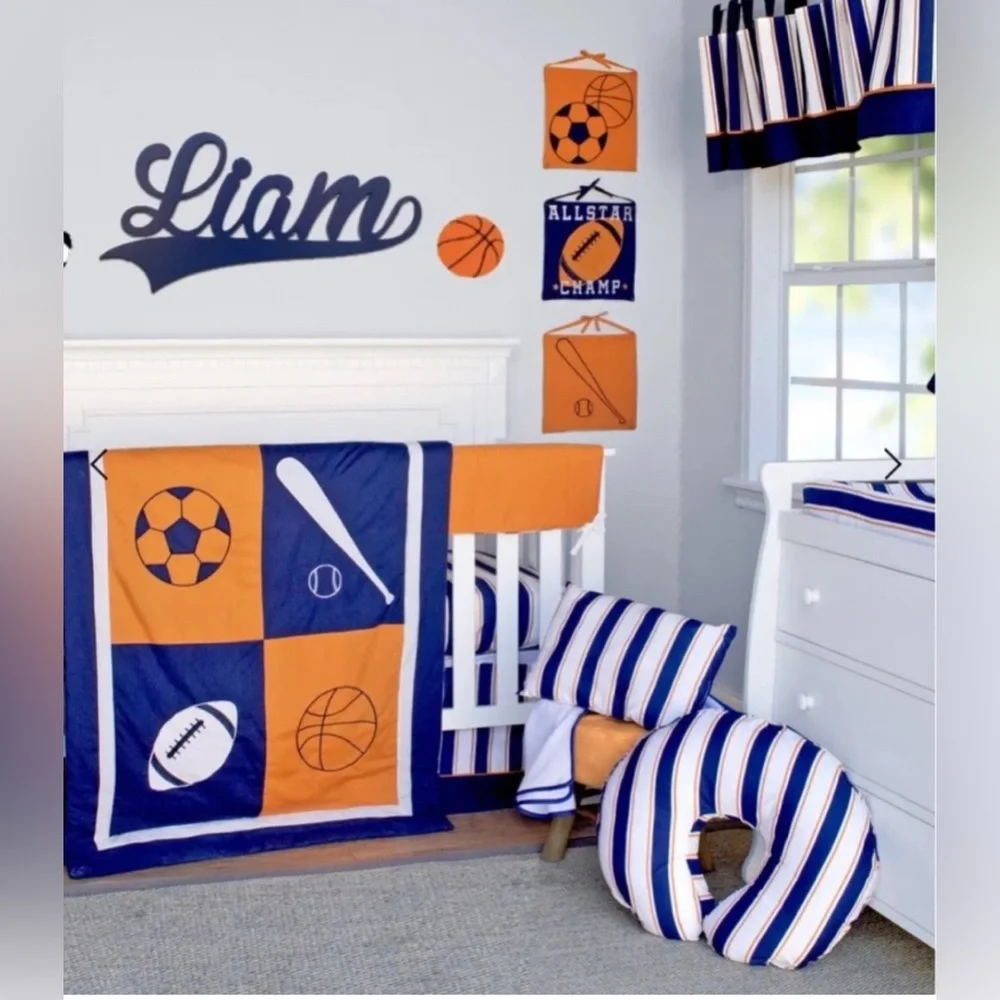 10 piece orange and blue baby bedding set Pam Grace NIP